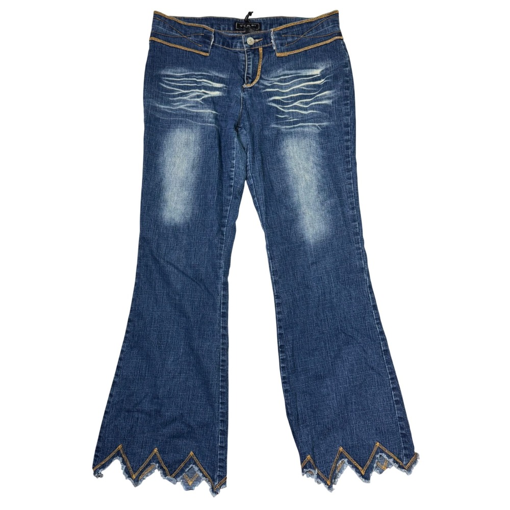 Vintage Sebo Paris Jeans Y2K Flare Denim with Zigzag Hem Size 11/12